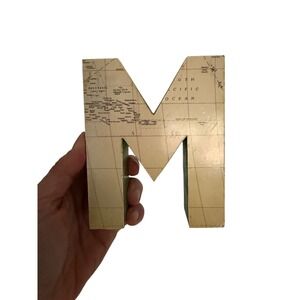 Vintage Map Decoupage Wooden‎ Letter M Decorative Block Travel Theme Home Decor